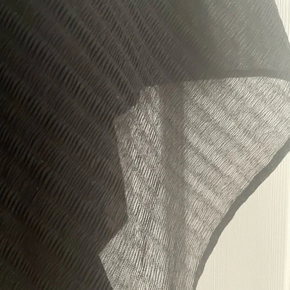 Eileen Fisher Missy Woven Sheer Mesh Plisse V-Neck Top / Poncho in Black Organic - Picture 3 of 6